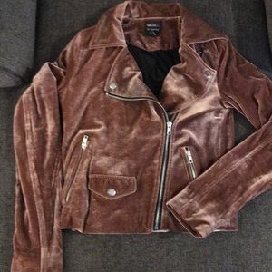 Brown velvet moto jacket